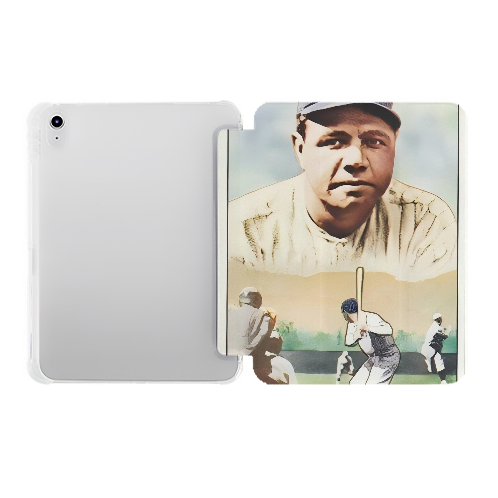 Babe Ruth 18 Premium Tri-Fold PU Leather & Silicone IPad Case With Pencil Slot – Fits 9.5,10.5,10.9 – Adjustable Stand, Slim, Protective